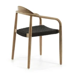 Massivholz Armlehnstuhl mit Geflecht Sitz Anela aus Kordel Grau (4er Set)