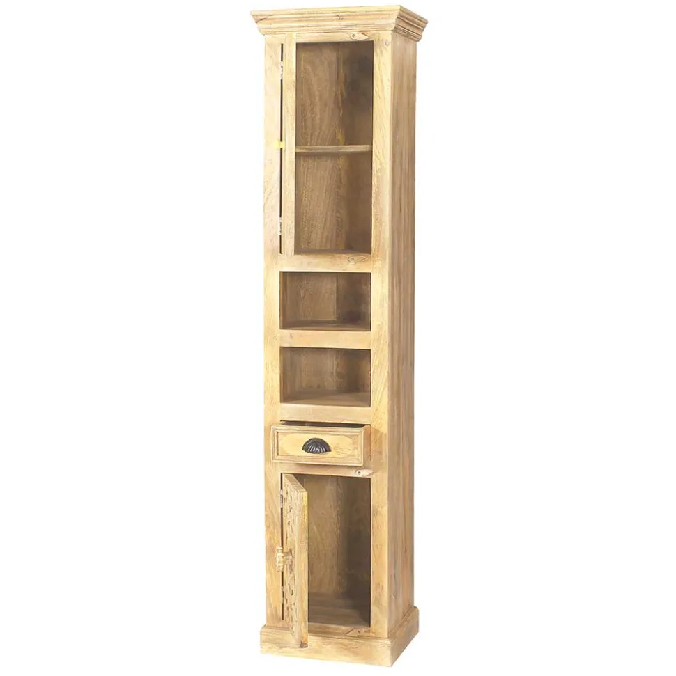 Massivholz Bad Hochschrank in Sandfarben - Runiasa