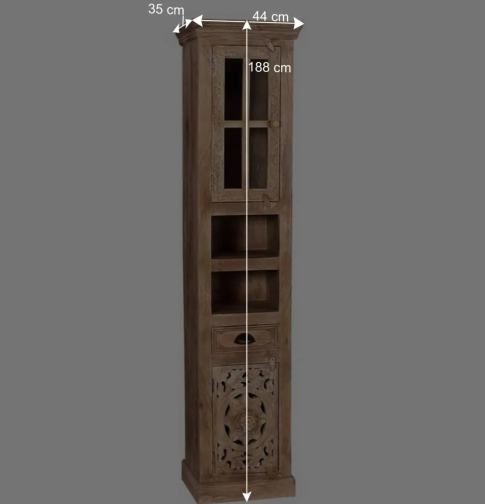 Massivholz Bad Hochschrank in Sandfarben - Runiasa