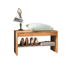 Massivholz Garderobenbank Delvestra mit Schuhablage