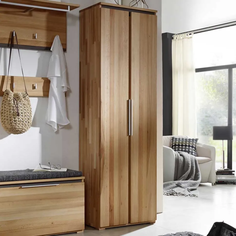 Massivholz Garderobenschrank Leyrina aus Kernbuche geölt