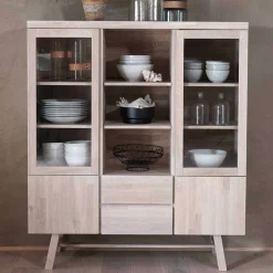 Massivholz Highboard Dioca aus Eiche White Wash