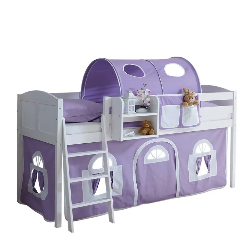 Massivholz Hochbett fürs Kinderzimmer in Weiß - Leviada