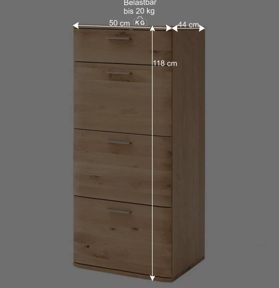 Massivholz Hochkommode aus Eiche - Mabasa