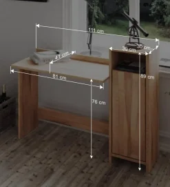 Massivholz Schreibtisch Salomonia mit Schrank