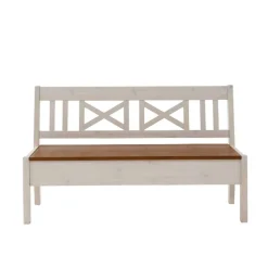 Massivholz Sitzbank Barlad in Weiß Braun