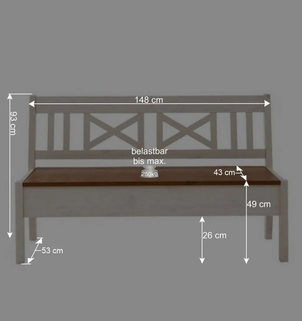Massivholz Sitzbank Barlad in Weiß Braun