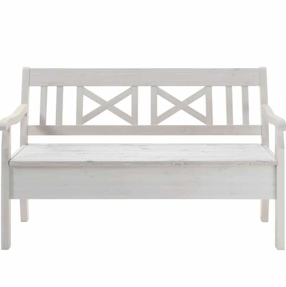 Massivholz Sitzbank Onesti aus Kiefer Weiß