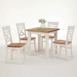 Massivholz Sitzgruppe Lugon in Weiß (fünfteilig)