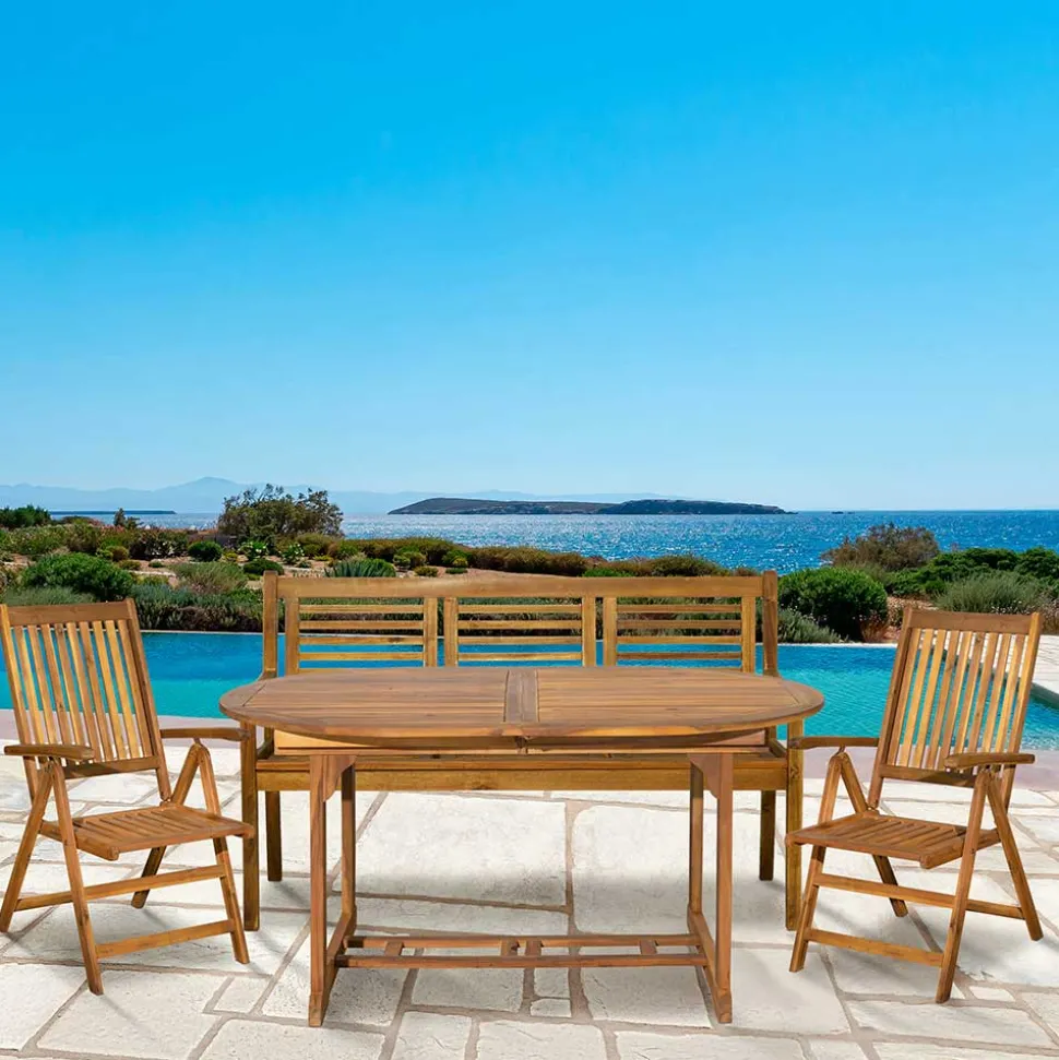 Massivholz Tischgruppe oval - Eliva (vierteilig)