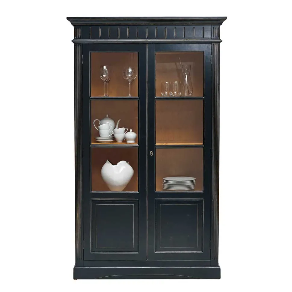 Massivholz Vitrine Zanyorita in Schwarz