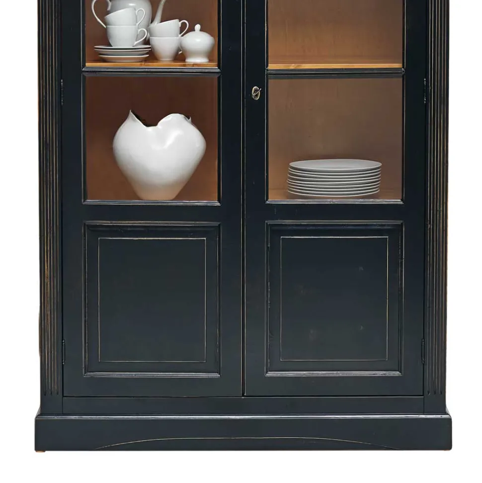 Massivholz Vitrine Zanyorita in Schwarz