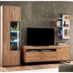 Massivholz Wohnwand Möbel Set - Assela (dreiteilig)