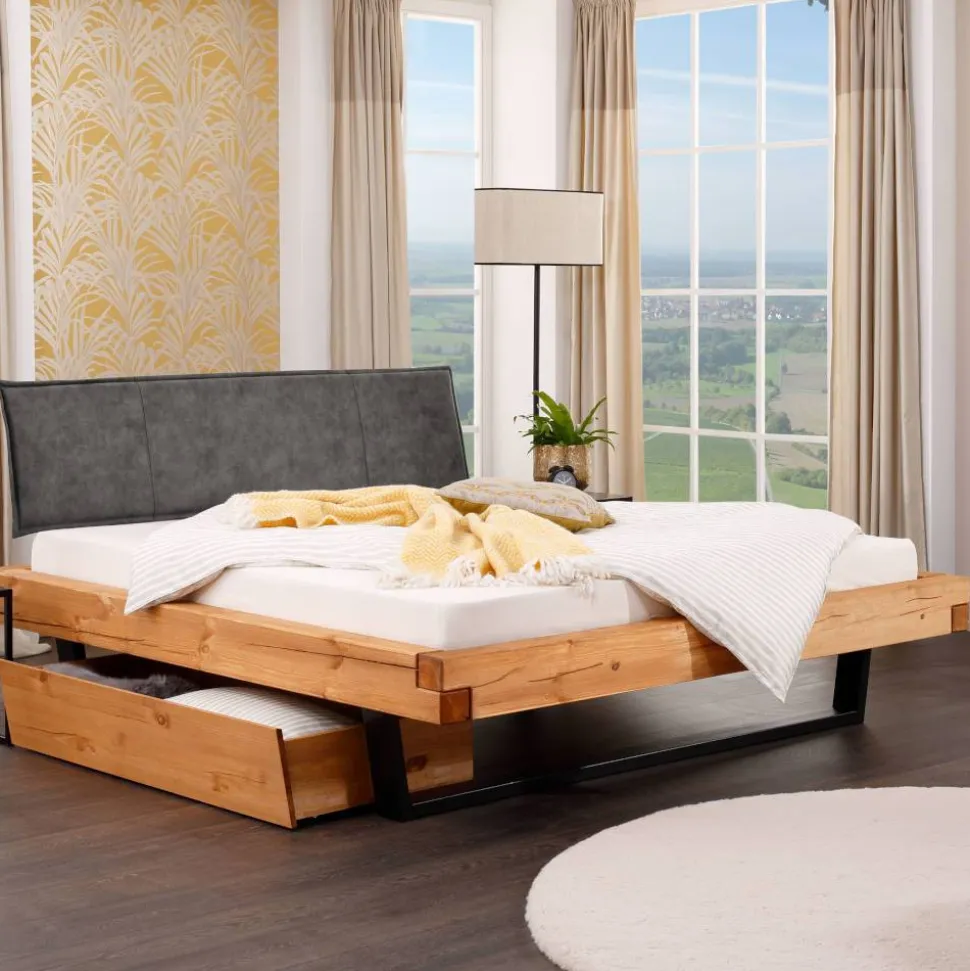 Massivholzbett mit Kissenoptik Kopfteil - Kalastania