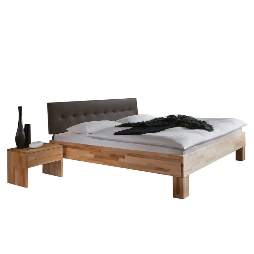 Massivholzbett Zenya mit Kunstleder-Kopfteil Dunkelbraun (zweiteilig)