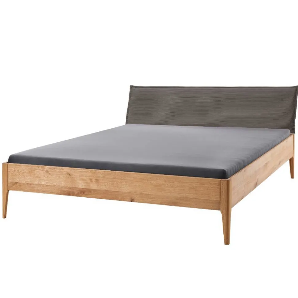 Massivholz-Bettgestell mit Cord-Kopfteil - Babahira