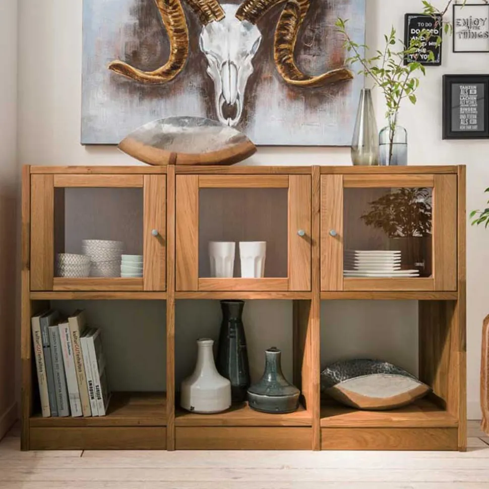 Massivholzregal Levronia mit Glastüren