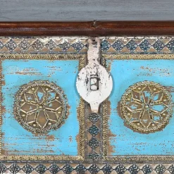 Massivholztruhe in Antikweiß mit Blau Bronze Braun - Eskuladra