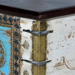Massivholztruhe in Antikweiß mit Blau Bronze Braun - Eskuladra