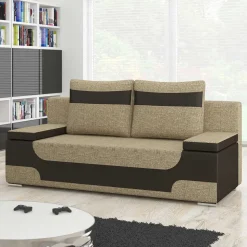 Material-Mix-Schlafsofa in Beige und Braun - Swan