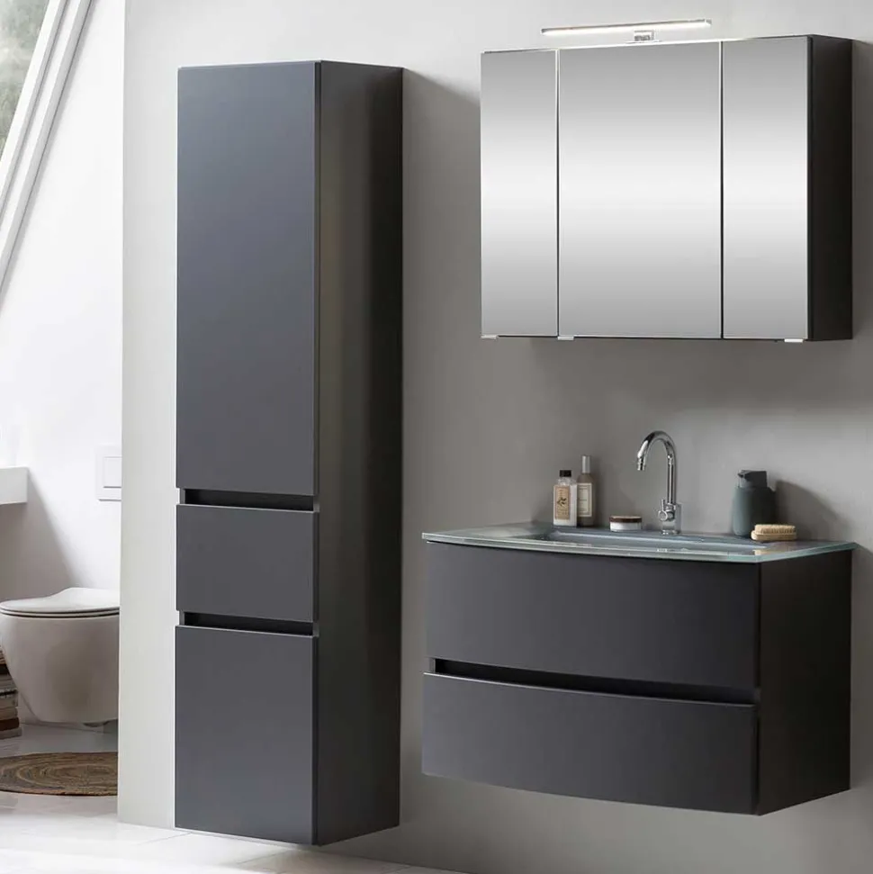 Möbel fürs Badezimmer in Dunkelgrau - Natarivos (dreiteilig)