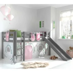 Mädchen Rutschbett in Grau mit Vorhang - Constanza