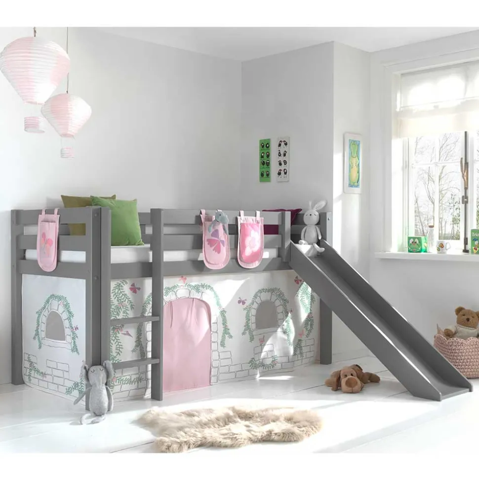 Mädchen Rutschbett in Grau mit Vorhang - Constanza