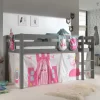 Mädchen-Hochbett in Grau mit Prinzessin Vorhang - Gabor