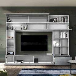 Mediawand für Fernseher in Weiß & Beton Dekor - Fancy