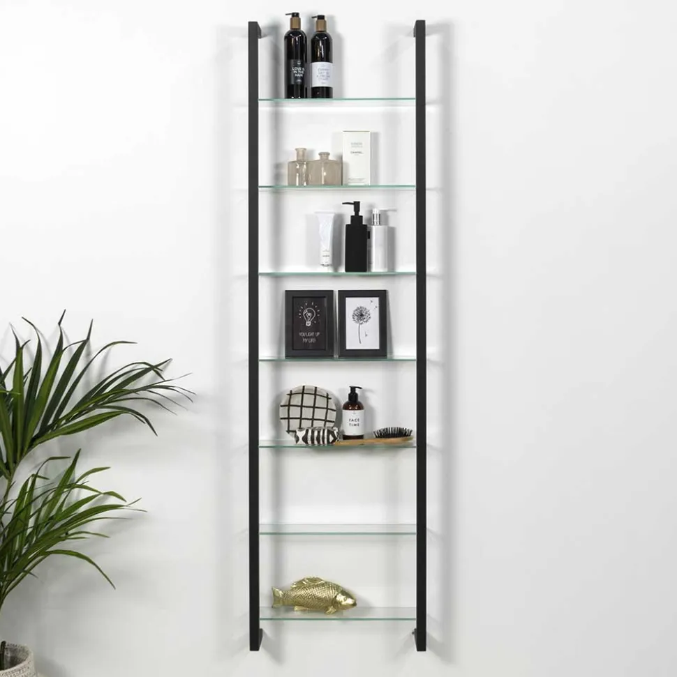 Medien Wand Regal mit 7 Glasböden - Clobia I