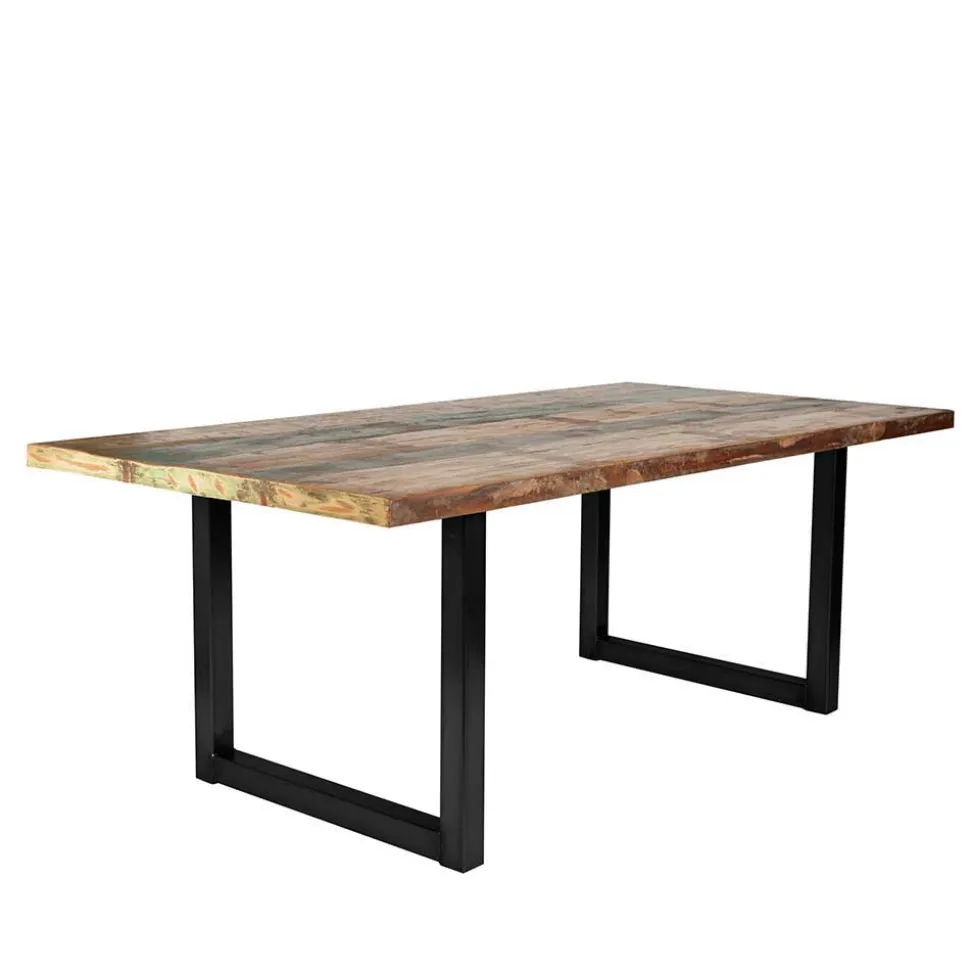 Mehrfarbiger Esstisch Altholz Shabby Chic Enjadara mit Stahl Schwarz