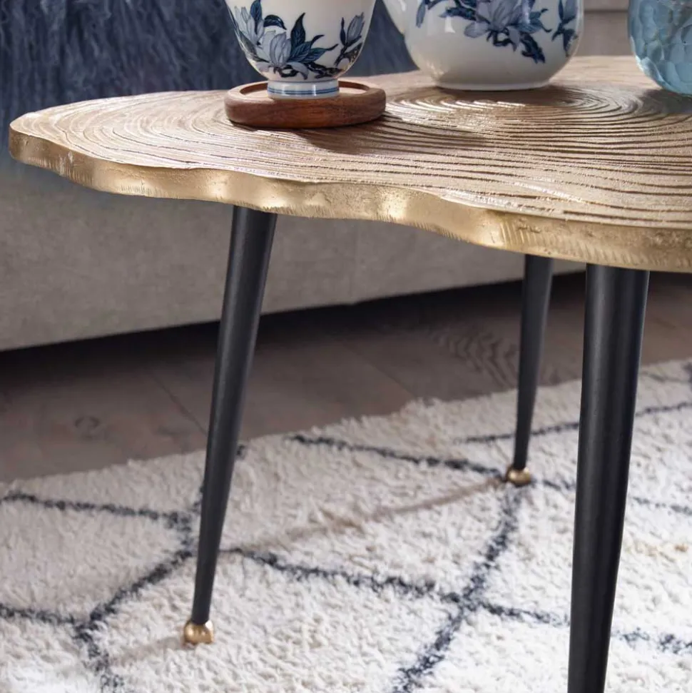 Metall Couchtisch mit Alu Platte im Baumscheiben Design - Lavetras