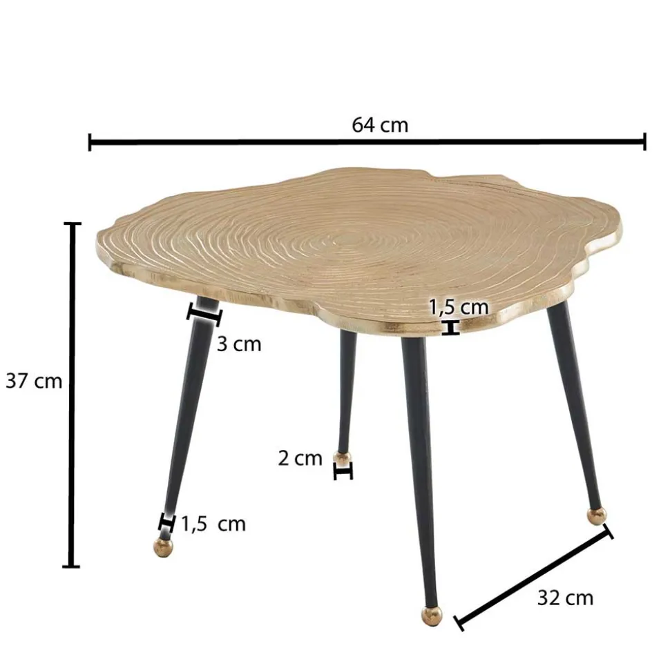 Metall Couchtisch mit Alu Platte im Baumscheiben Design - Lavetras