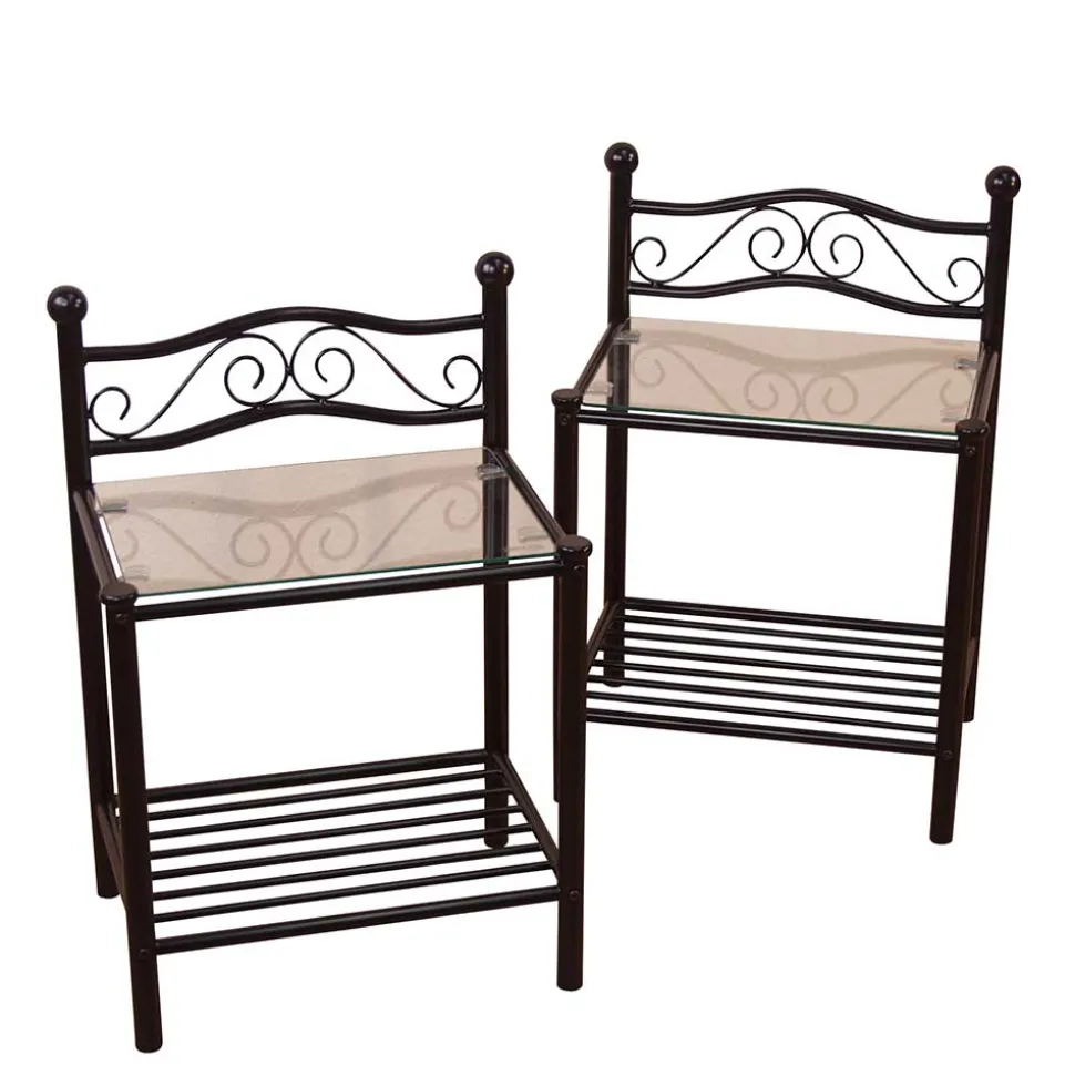 Metall Nachttisch Cosmona mit Glasplatte (Set)