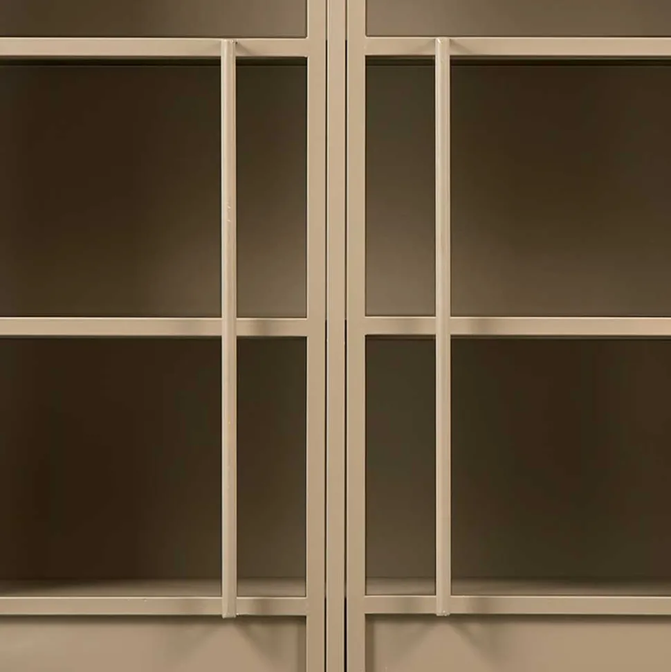 Metall Vitrinenschrank in Khaki - Gabadoza
