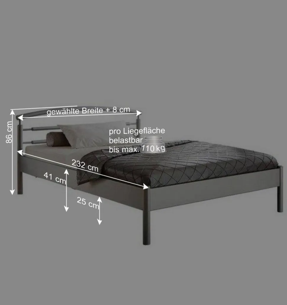 Metallbett Matilda in Grau