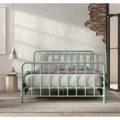 Metallbett mit Kopf- und Fußteil in Graugrün - Lisdonna