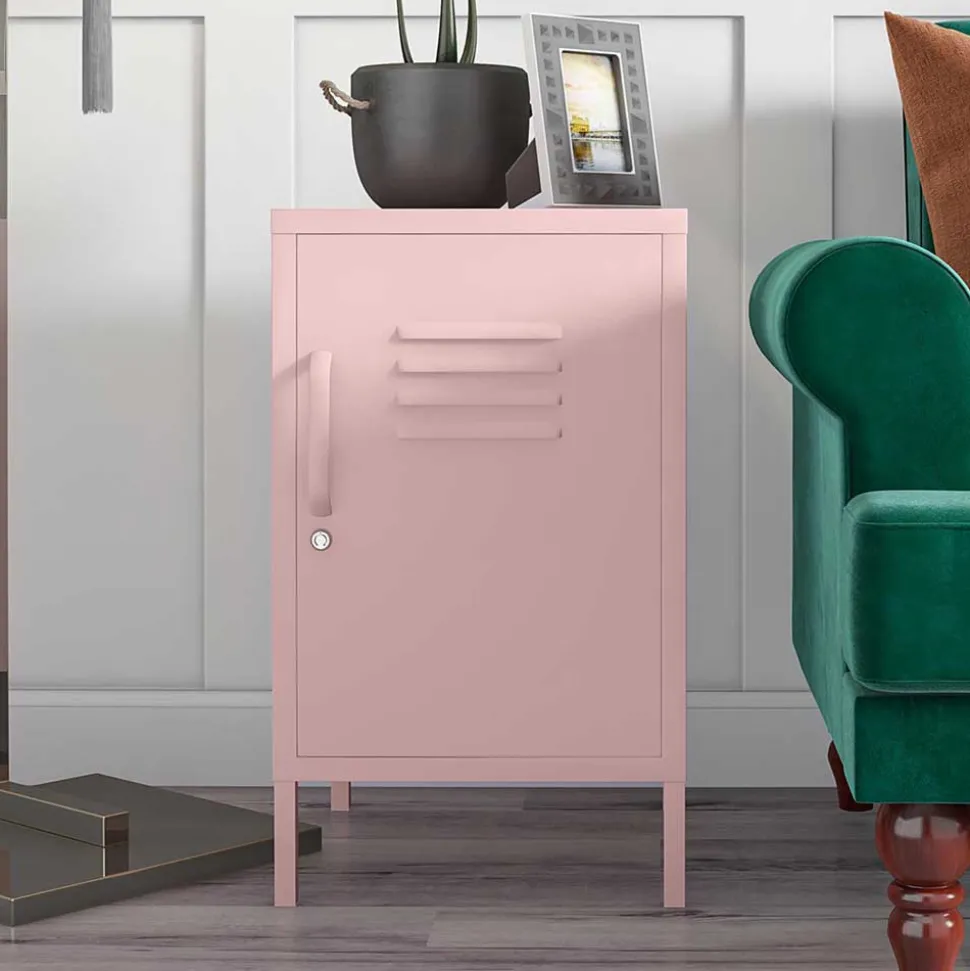 Metall-Kommode mit Tür in Rosa - Asbell