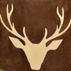 Microfaser Hocker in Braun mit Hirsch Kopf - Arnhild