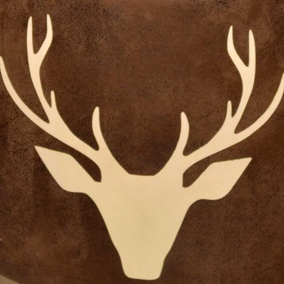 Microfaser Hocker in Braun mit Hirsch Kopf - Arnhild