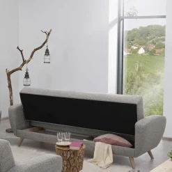 Microfaser Schlafcouch in Grau und Buche - Durencas