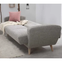 Microfaser Schlafcouch in Grau und Buche - Durencas