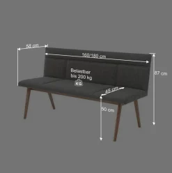 Mid Century Esstisch Bank in Grau Webstoff - Tucina