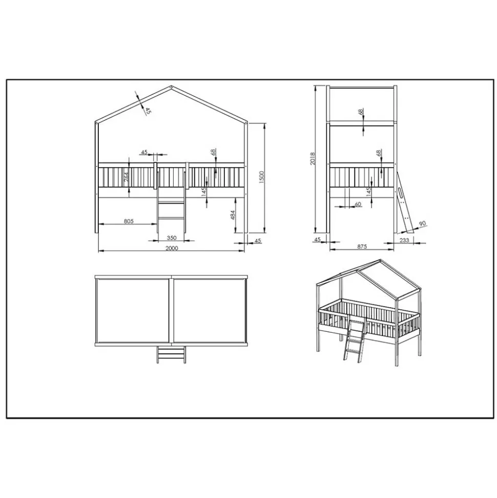 Midi Hochbett im Haus Design in Weiß - Rumona