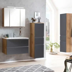 Midischrank fürs Bad in Grau matt & Wildeiche - Jambi