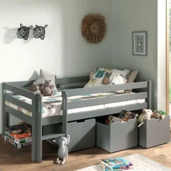 Mini Hochbett mit Absturzsicherung in Grau - Joina