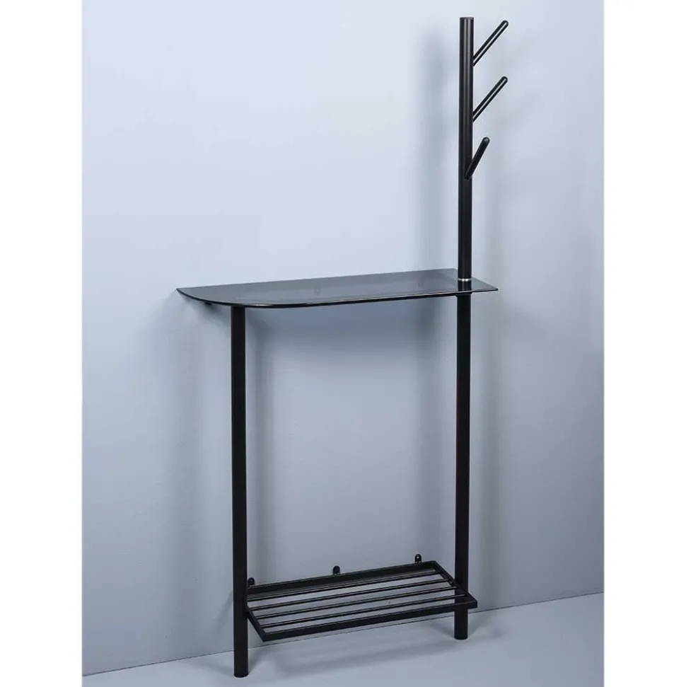 Minimalistische Garderobe in Schwarz mit Glasablage - Jenver