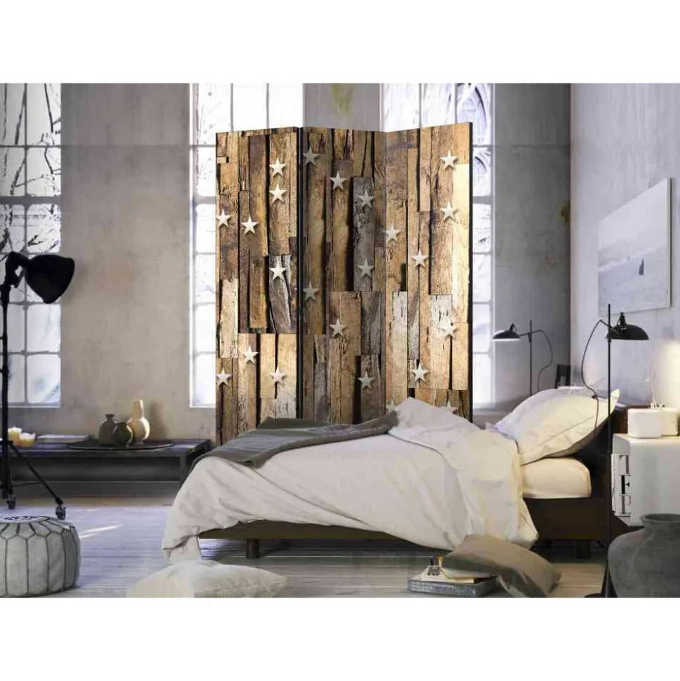Mobiler Design Paravent Holz & Sterne - Dalicia