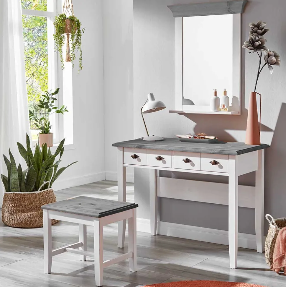 Modern Country Frisiertisch Set zweifarbig - Mirandesca (dreiteilig)