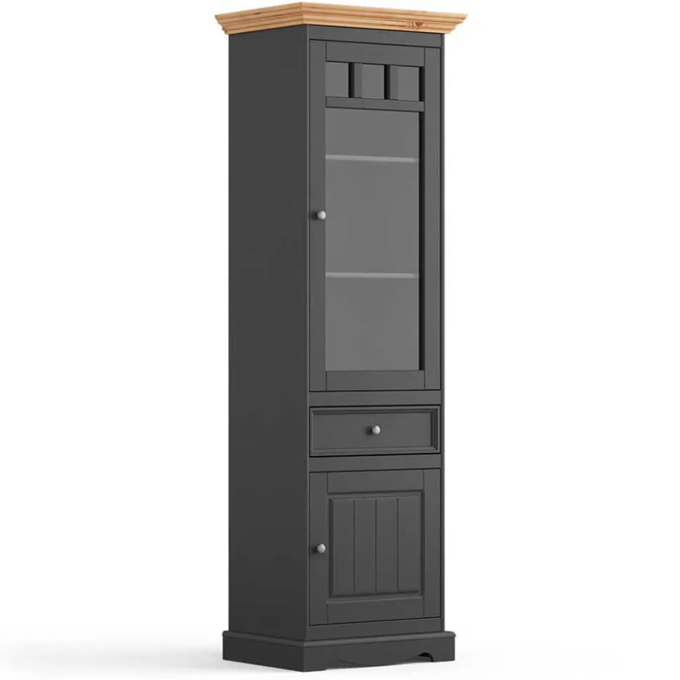 Modern Country Vitrine in Grau & Kiefer - Eromsia
